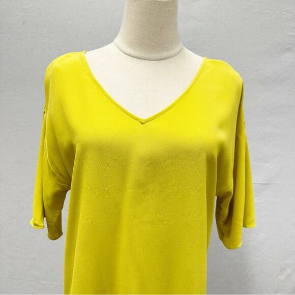 Eileen Fisher Drop Waist Shift Dress Back Tie Lagenlook in Yarrow Citron Size XS - Picture 4 of 16